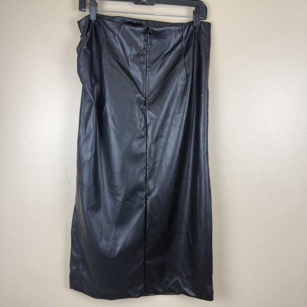 Commense Faux Leather Ruched Slit Midi Skirt Minimalist & Night Out, New - Picture 5 of 11
